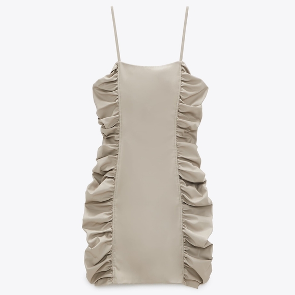 NWT ZARA | Faux Leather Draped Dress Stone - Picture 5 of 8